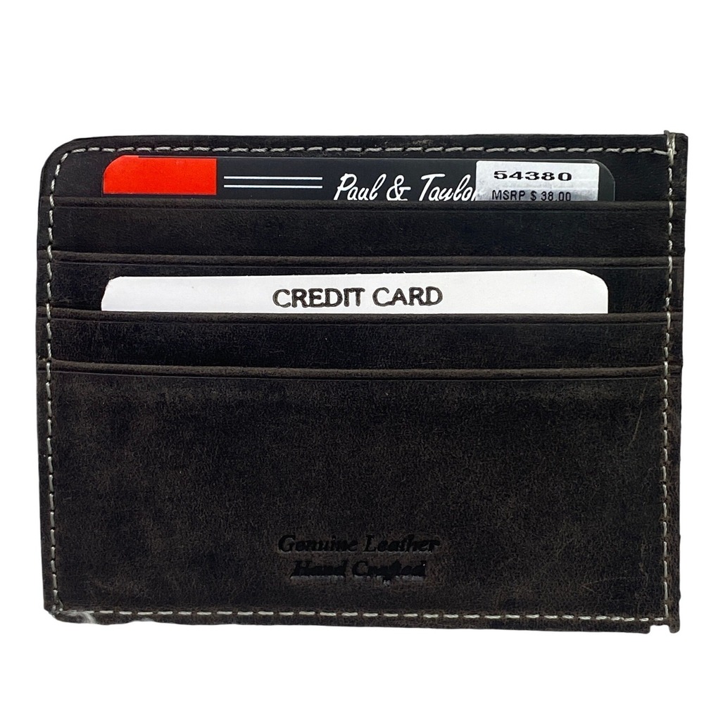 Paul Taylor Wallet Genuine Leather Slim Card Holder Black Hand Crafted Magnetic